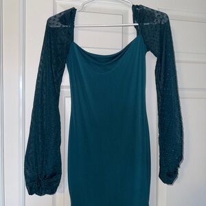 Lucy in the Sky Teal Dress with Textured Sleeves